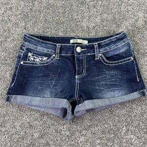 ZCO Jeans Shorts Womens 9 Blue Denim Cuffed Rhinestone Studded Pockets Casual